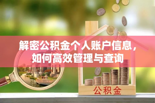 绛县解密公积金个人账户信息，如何高效管理与查询